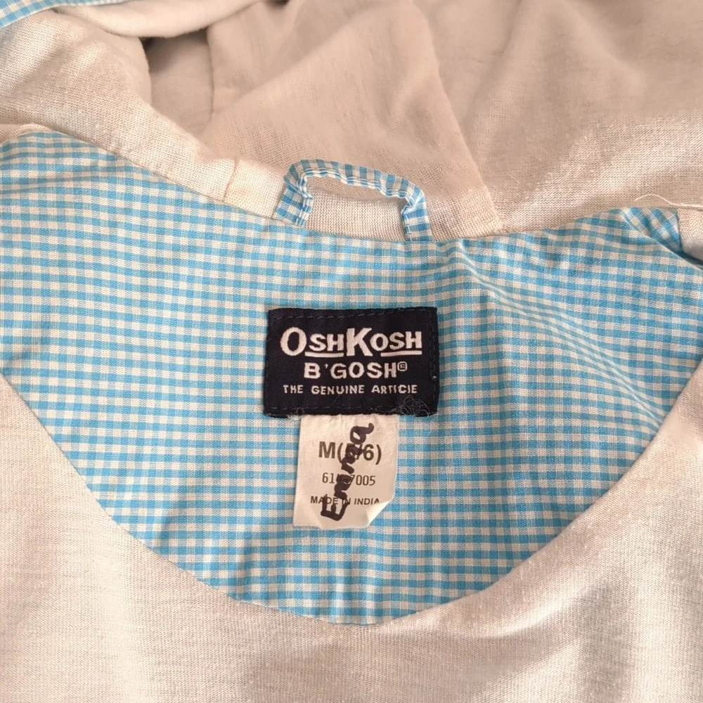 OshKosh B'gosh Vintage Girls Light Blue Gingham Hooded Jacket Size Medium 5/6